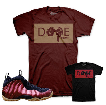 Foamposite maroon gum shirts match foam sneakers.