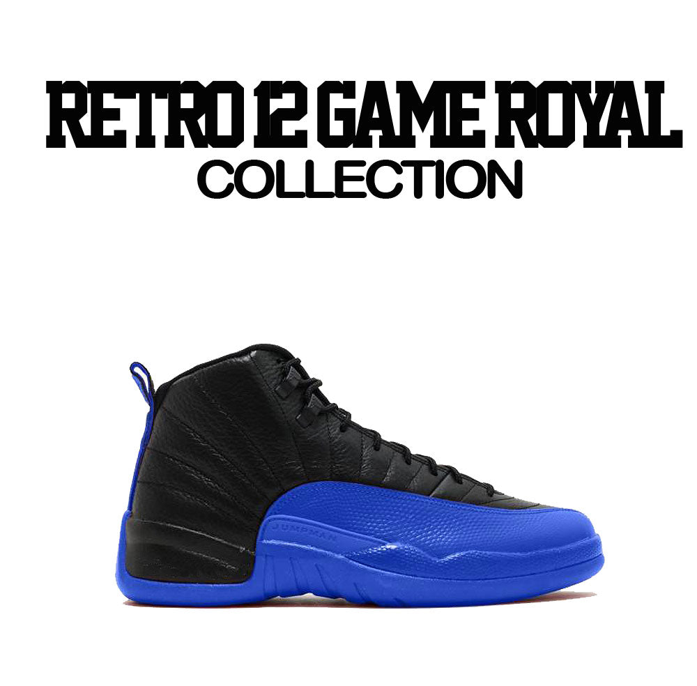 Jordan 12 game royals sneaker have matching t shirt collection made to match with the Jordan 12 sneakers