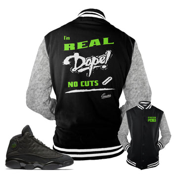 Jackets match Jordan 13 black cat retro 13 sneaker jacket.