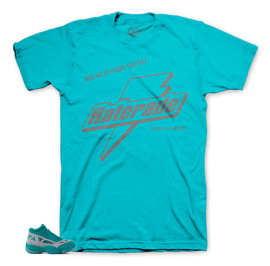 Rio teal Jordan 11 sneaker tees matching Jordan 11 low teal.