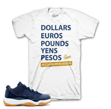 Shirts match Jordan 11 navy retro 11 gum sneaker threads tees.