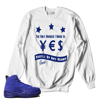 Blue suede Jordan 12 sweatshirts match retro 12 crews.