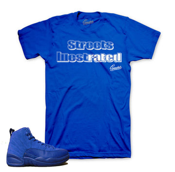 Match Jordan 12 blue suede t-shirts retro 12 royal blue.