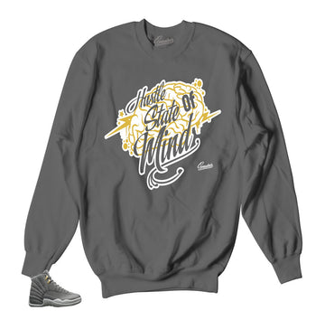 Dark grey Jordan 12 sweatshirts match wolf grey 12 shoes.