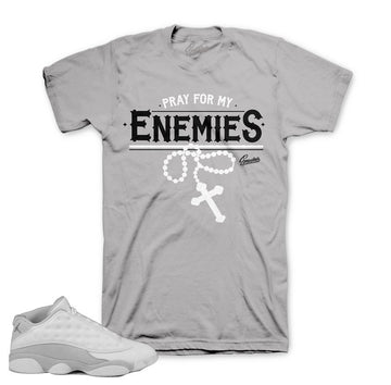 Pure platinum jordan 13 tee match shoes.