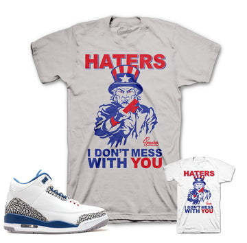 Tees match Jordan 3 true blue retro 3 true blue tees.