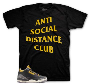 Retro 3 Cement Gold Shirt - Social Distance - Black
