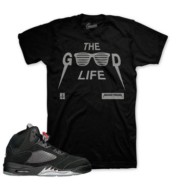 Jordan 5 metallic tees match retro 5 black metallic shoes.