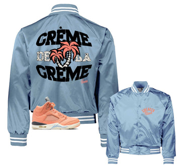 Retro 5 Crimson Bliss Satin Jacket - Creme - Light BLue