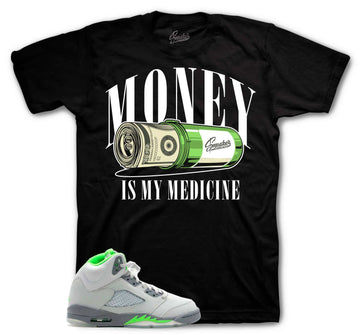 Retro 5 Green Bean Shirt - Money Medicine - Black
