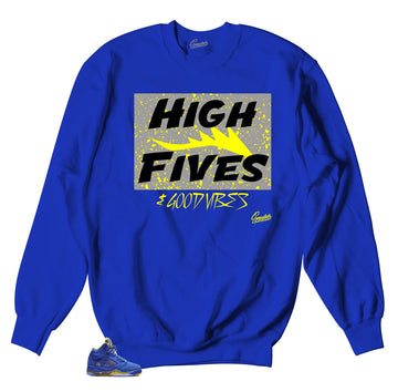 Retro sneaker Jordan 5 reverse Laney has matching sweater made to match reverse Laney sneakers