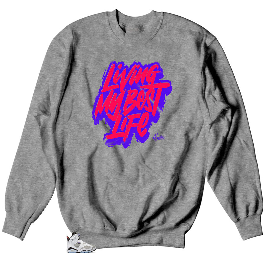 Sweaters match Jordan 6 flint concord shoes.