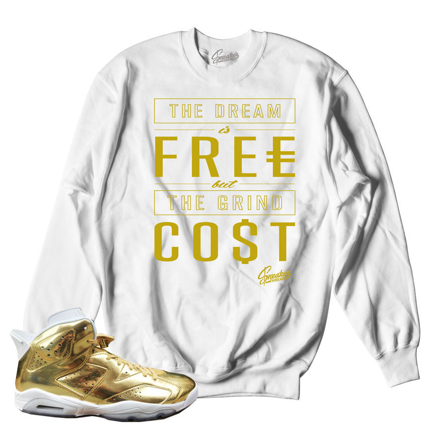 Sweaters match Jordan 6 pinnacle gold retro 6 sneaker crews.