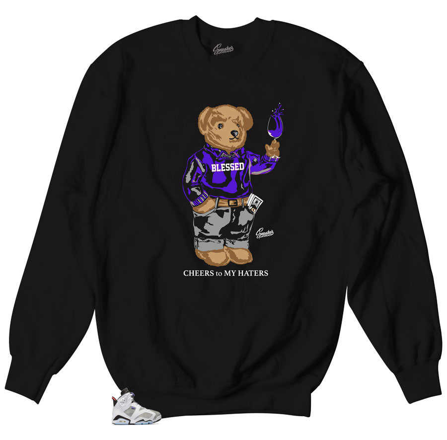 Sweater designed to match Jordan 6 concord flint sneakers