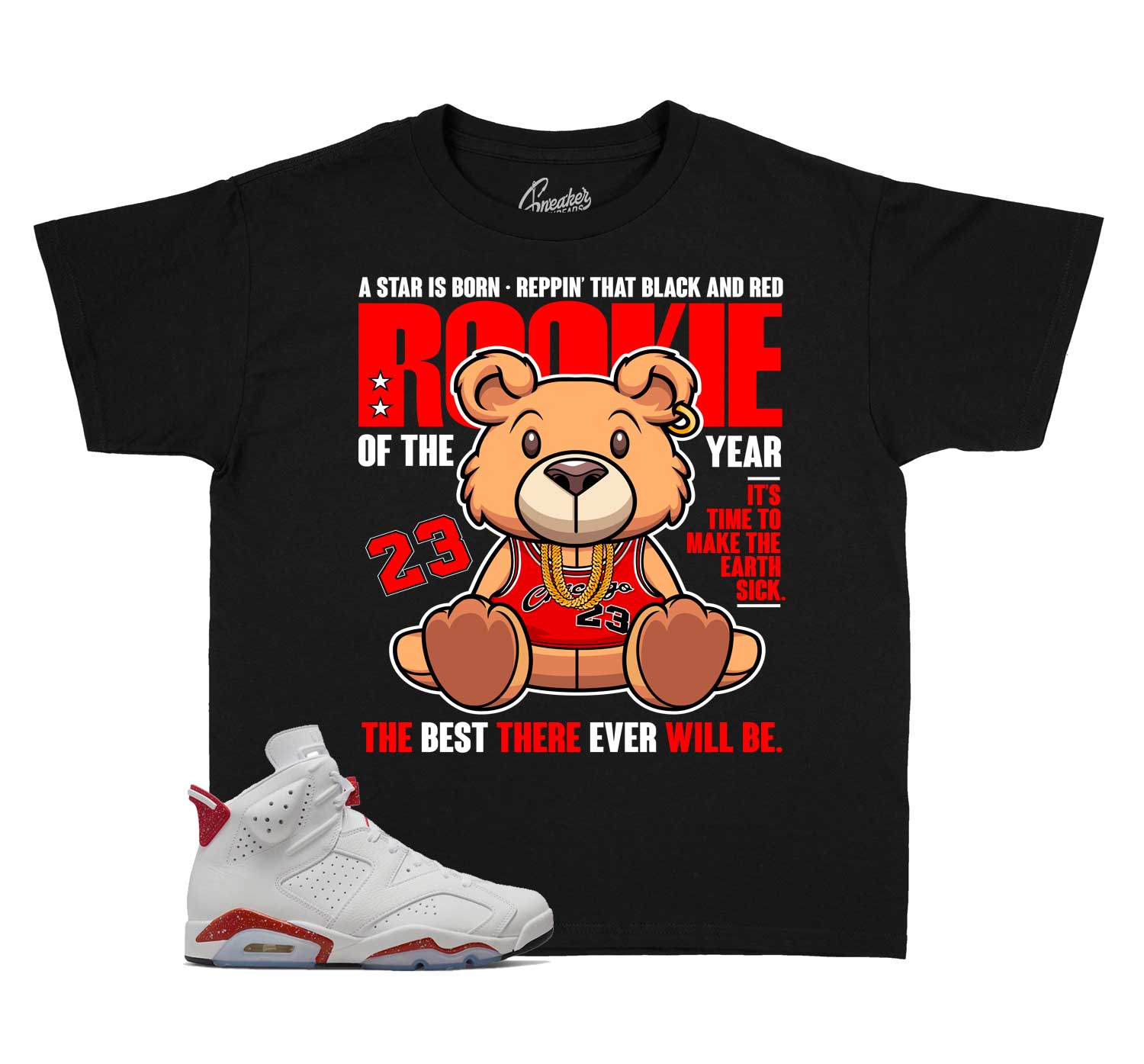 Kids Red Cement 6 Shirt - Rookie Bear - Black