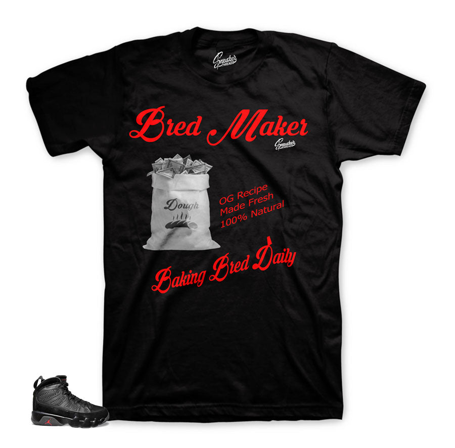 Jordan 9 bred sneaker tees match retro 9 sneakers.
