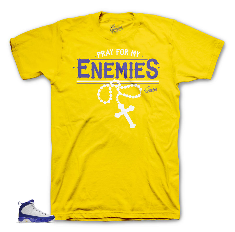 Match Jordan 9 lakers tees match retro 9 sneaker tees.