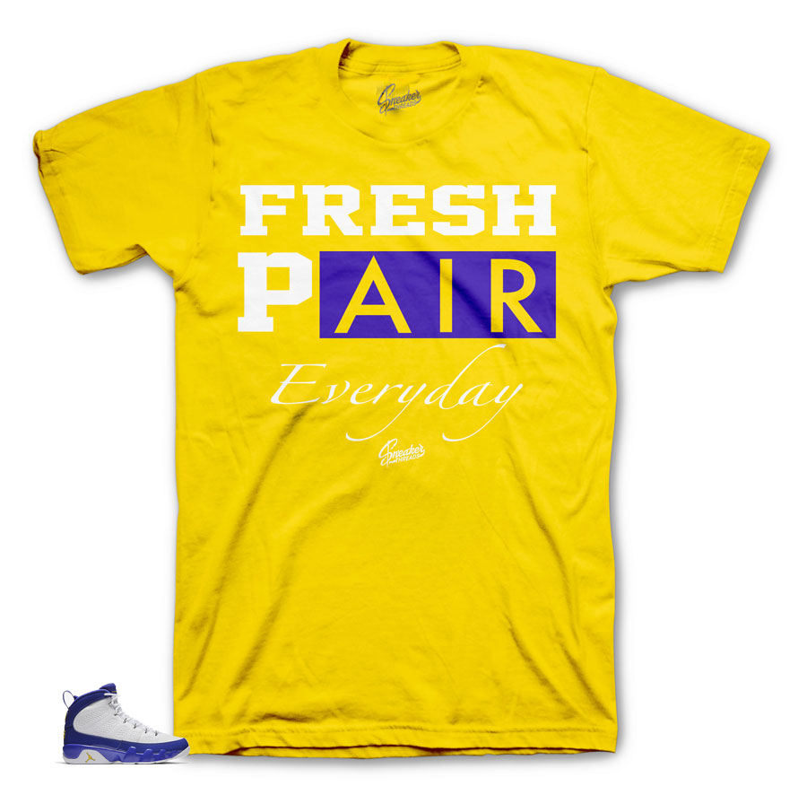 Jordan 9 lakers tees match retro 9 concord tour yellow.