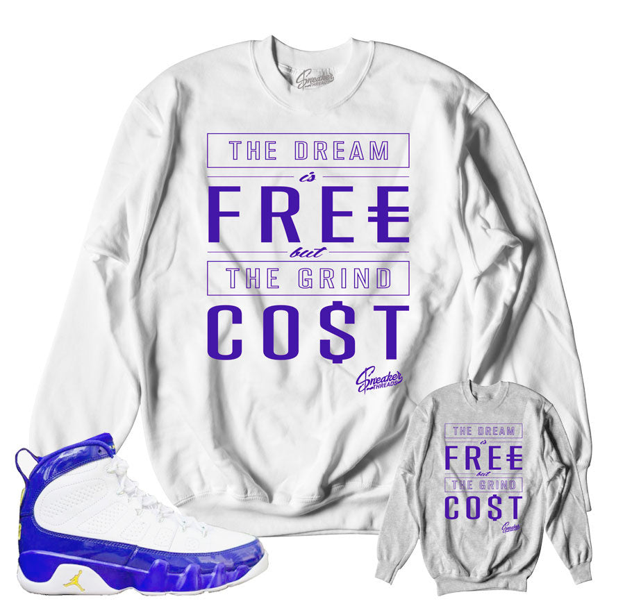 Jordan 9 lakers crewnecks match retro 9 concord crewneck.