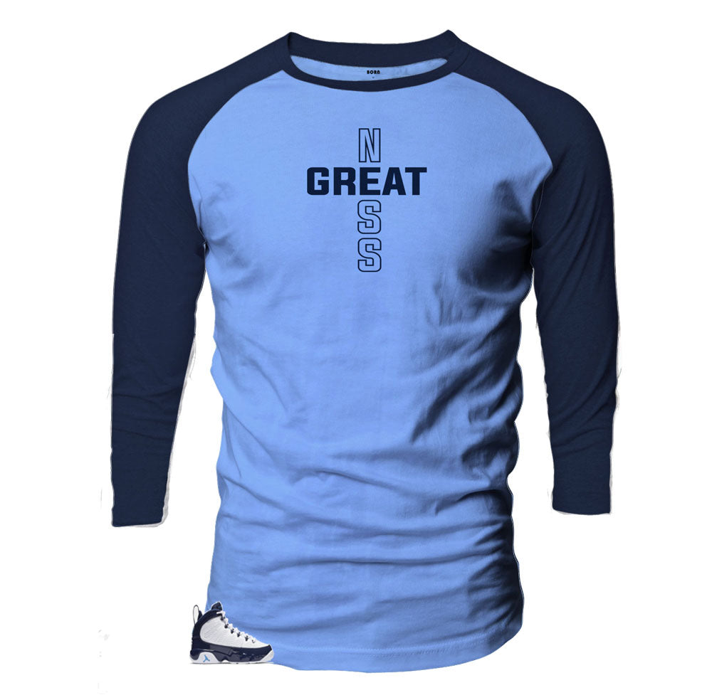 Jordan 9s sneaker UNC All Star Weekend matching Raglan shirt made to match Jordan 9s