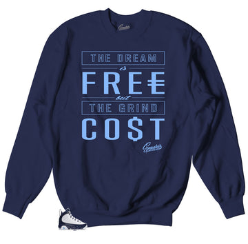 UNC All Star Jordan sneaker 9s matching crewneck designed to match Jordan UNC 9s