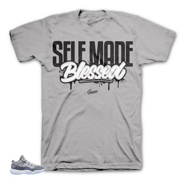 Official matching clothing | Jordan 11 cool grey low sneaker tees.