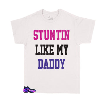 Foamposite kids sneakers matching kids t-shirts to match the camo purple