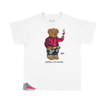 Kids Jordan 12 racer pink sneaker tees match shoes.