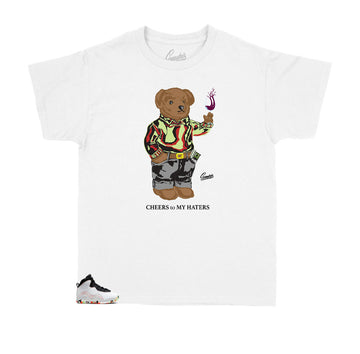 Jordan 10 Ember Glow Cheers Bear shirt to match kids sneaker size
