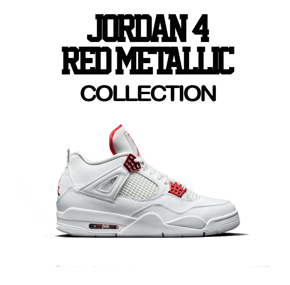 Red Metallic Jordan 4 sneaker collection matches with tee collection 