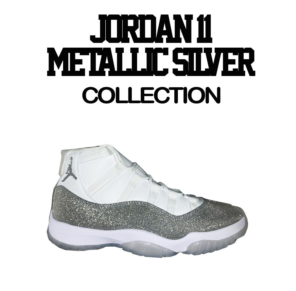 Kids jordan 11 metallic silver sneaker tees match retro 11s shoes.
