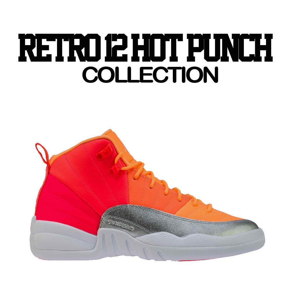 Hot punch Jordan 12 sneakers tees match bright mango racer pink