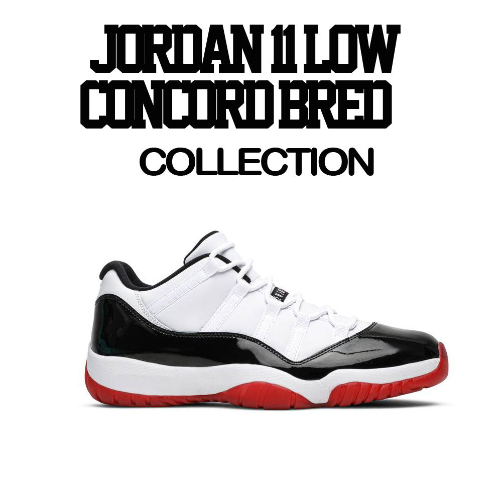 Concord Bred JOrdan 11 Low Sneaker collection matches with t shirt collection for men.