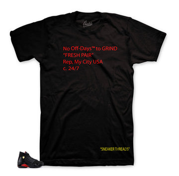 Jordan 14 last shirt sneaker matching apparel and tees.