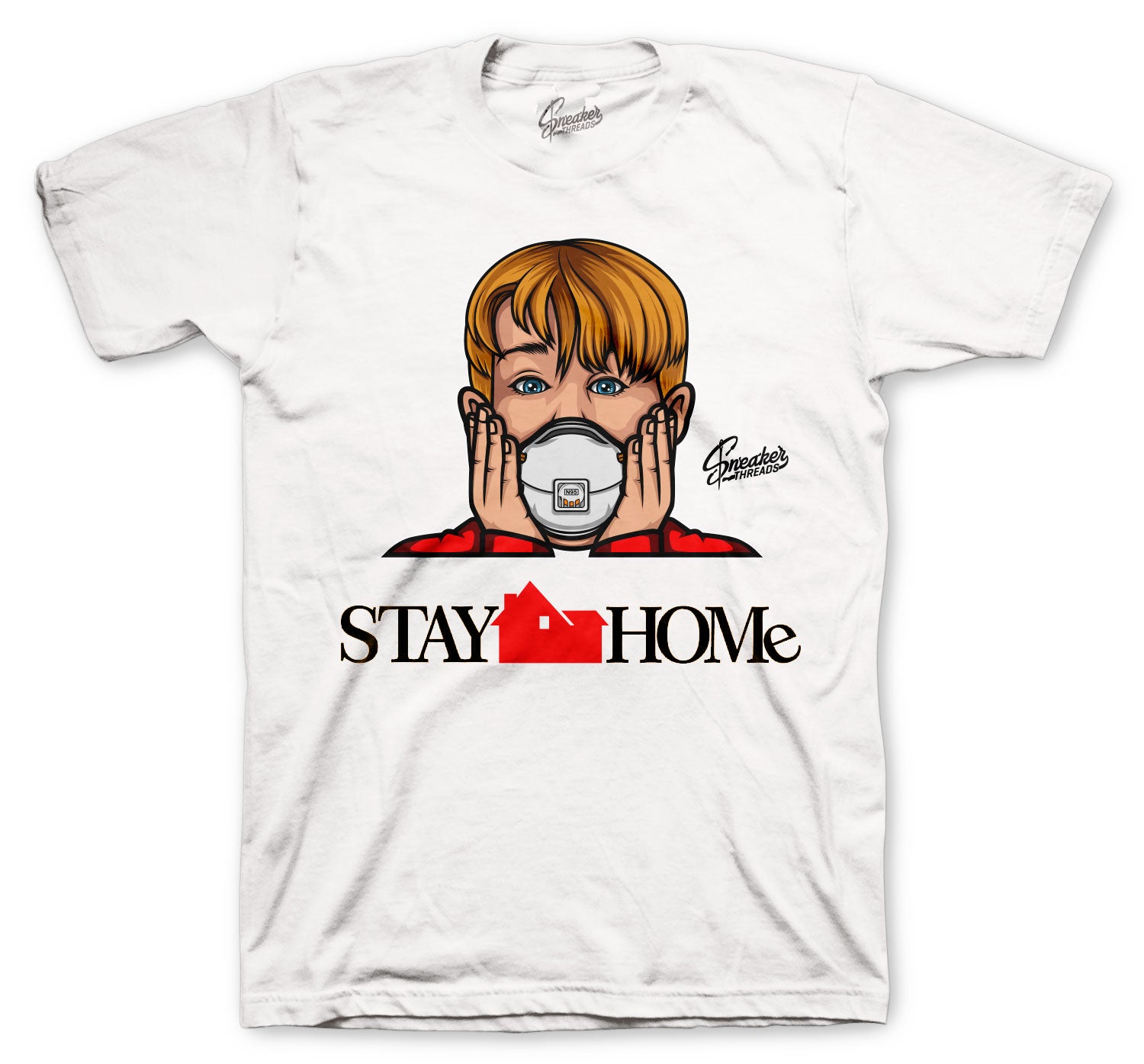 Retro 5 Fire Red Shirt - Stay Home - White
