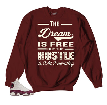Sweaters match Jordan 13 bordeaux sail shoes.