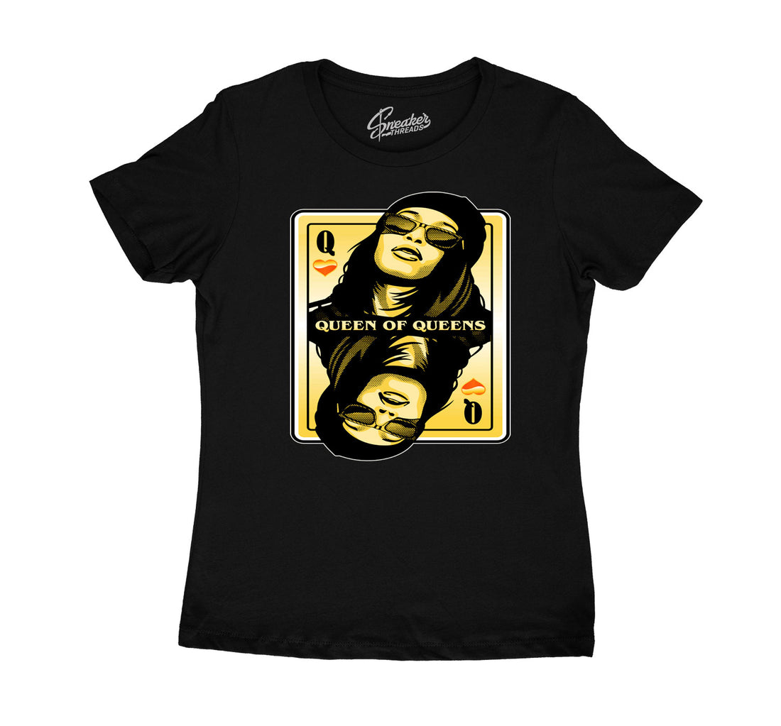 Uni Gold Jordan 9 sneaker collection to matches with ladies tees