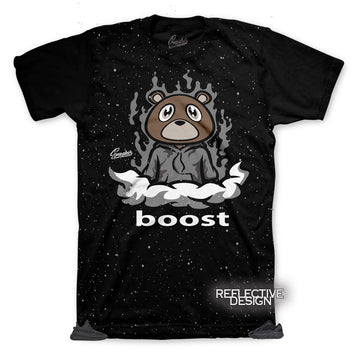 Yeezy Boost 350 black reflective sneaker tees match shoes.