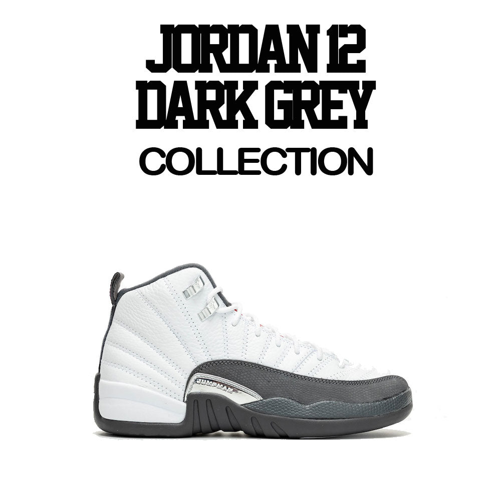 Jordan 12 dark greyshirts and clothing match retro 12s grey shoes. 