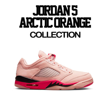 Collection of Jordan 5 arctic orange sneaker shirts and matching outfits. 