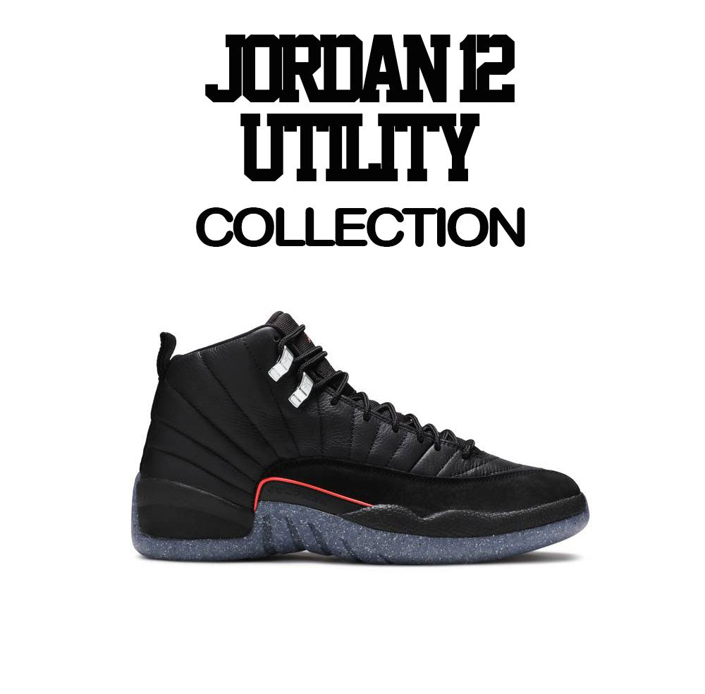 Jordan 12 utility sneaker tees match retro 12s black bright crimson.