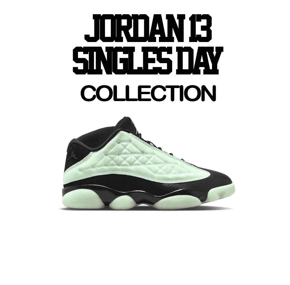 Shirts match Jordan 13 singles day retro 13s barely green sneakers.