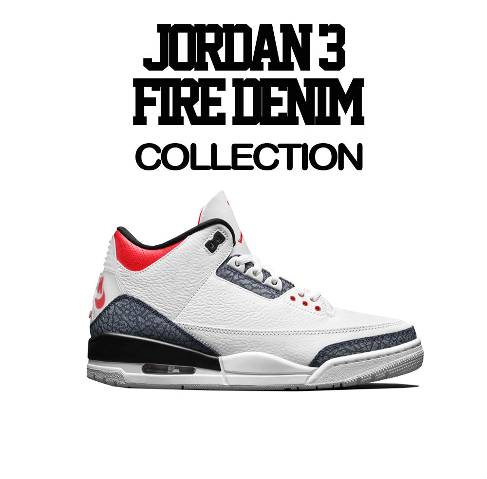 Jordan 3 Denim Fire Red Sneaker Tees Match Retro 3s Denim Shoes