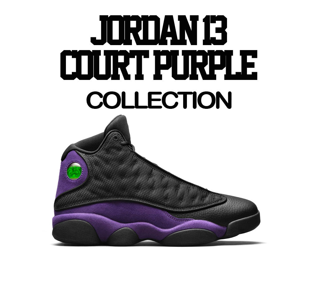 Sneaker tees match Jordan 13 court purple retro 13s court purple shoes. 