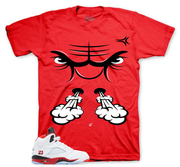 Retro 5 Fire Red Shirt - Raging Face - Red