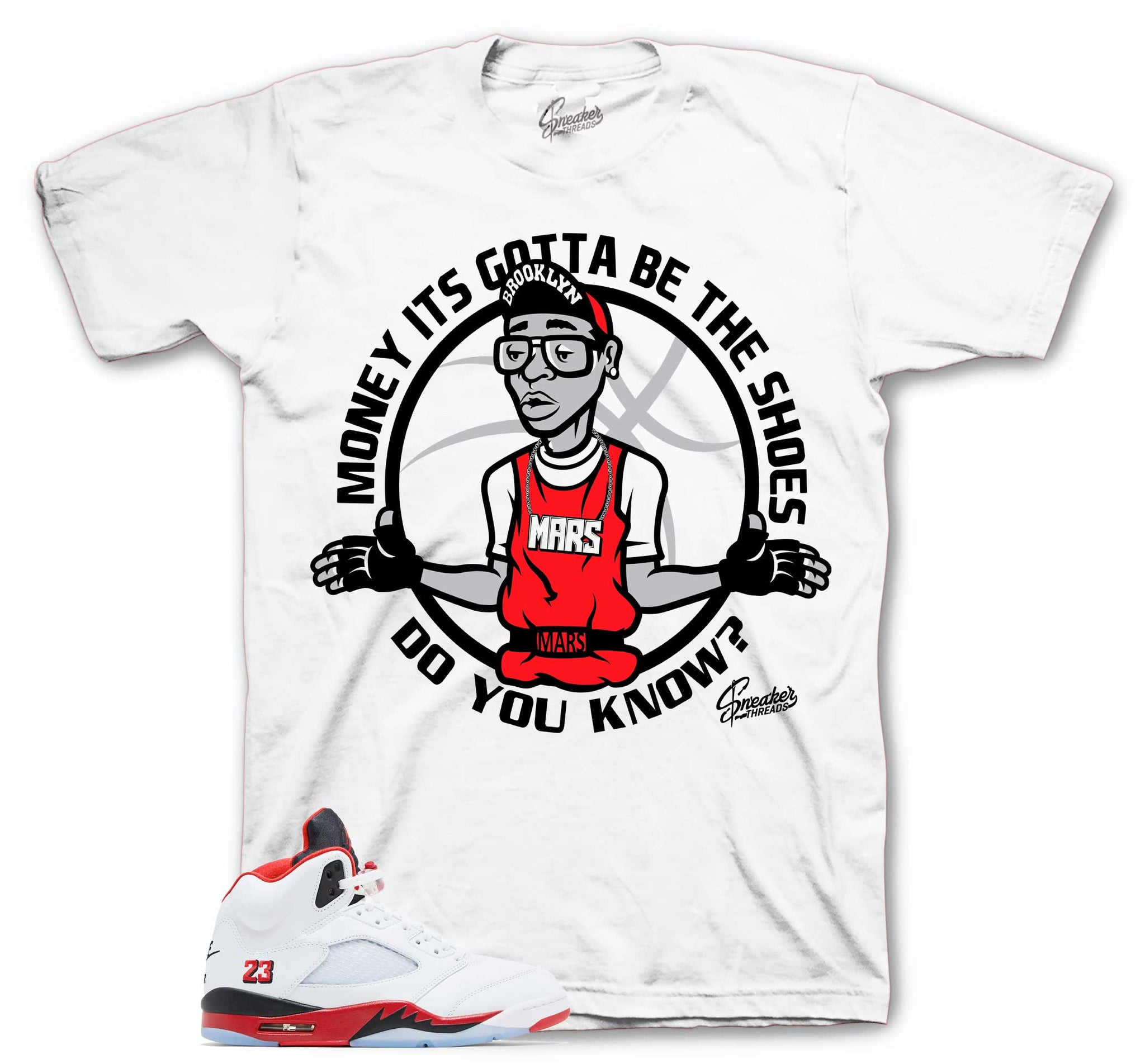 Retro 5 Fire Red Shirt - Gotta Be Shoes - White