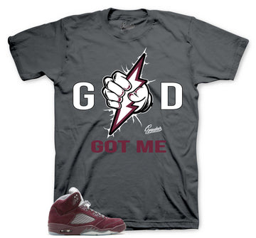 Retro 5 Burgundy Shirt - God Got Me - Charcoal