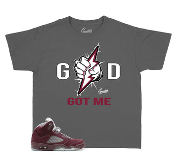 Kids Burgundy 5 Shirt - God Got Me - Charcoal