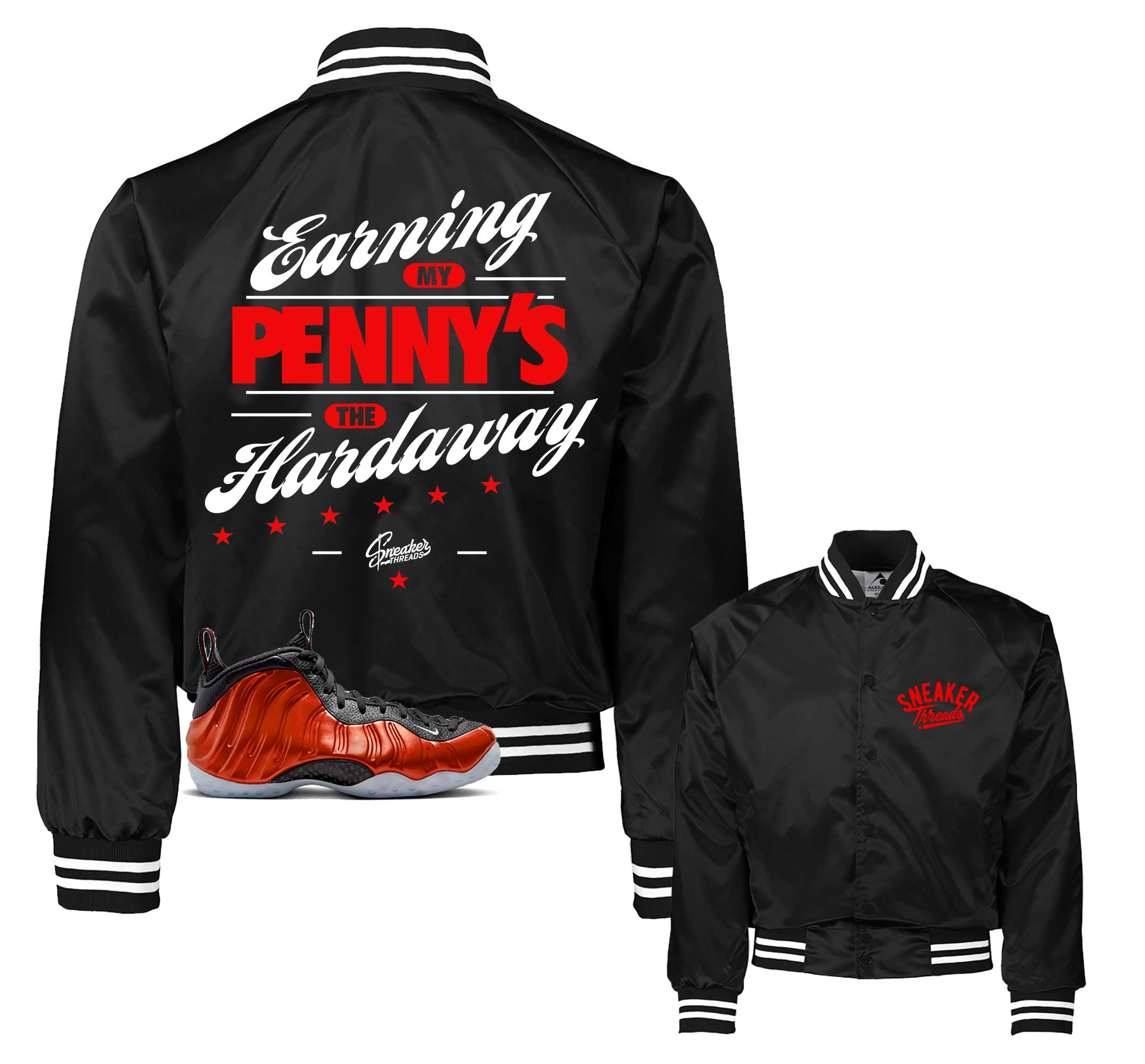 Foamposite Metallic Red Varsity Jacket - Earning Pennies - Black