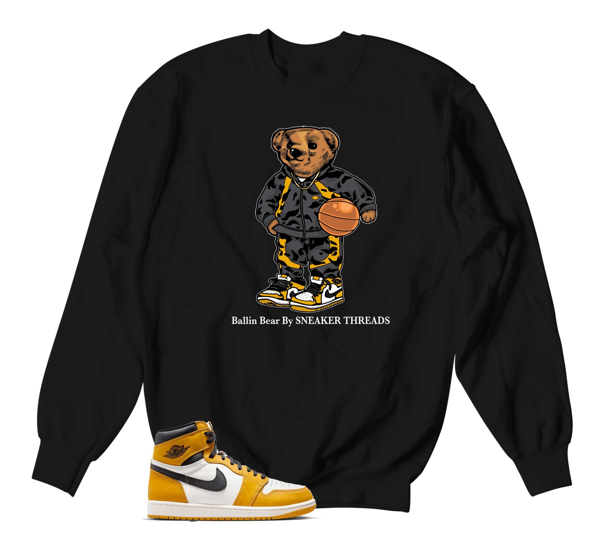 Retro 1 Yellow Ochre Sweater - Ballin Bear - Black
